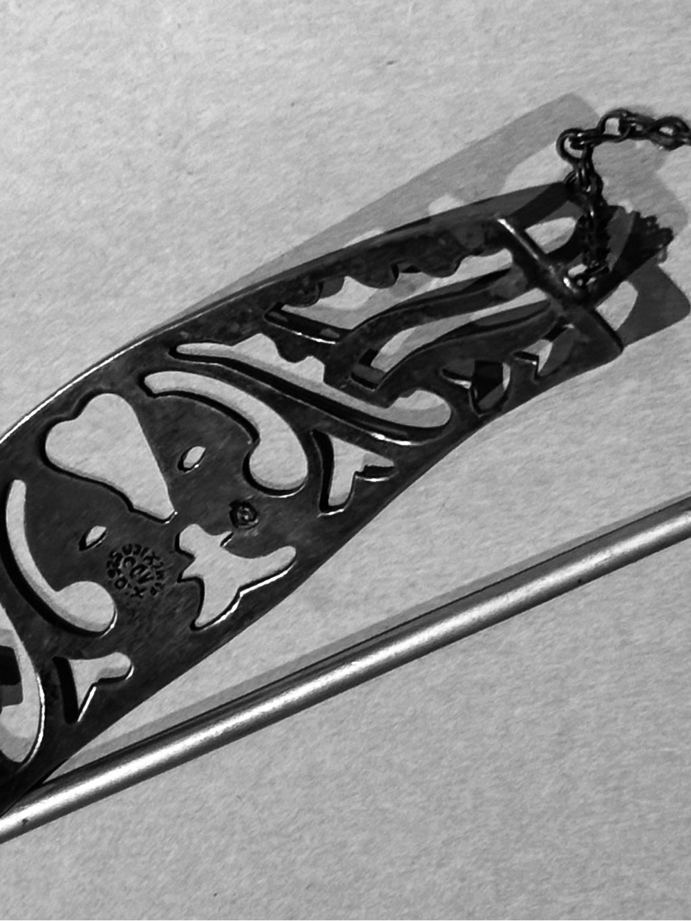 Vintage Sterling Silver Large Lovers Filigree Hair Barrette with Slide Pin